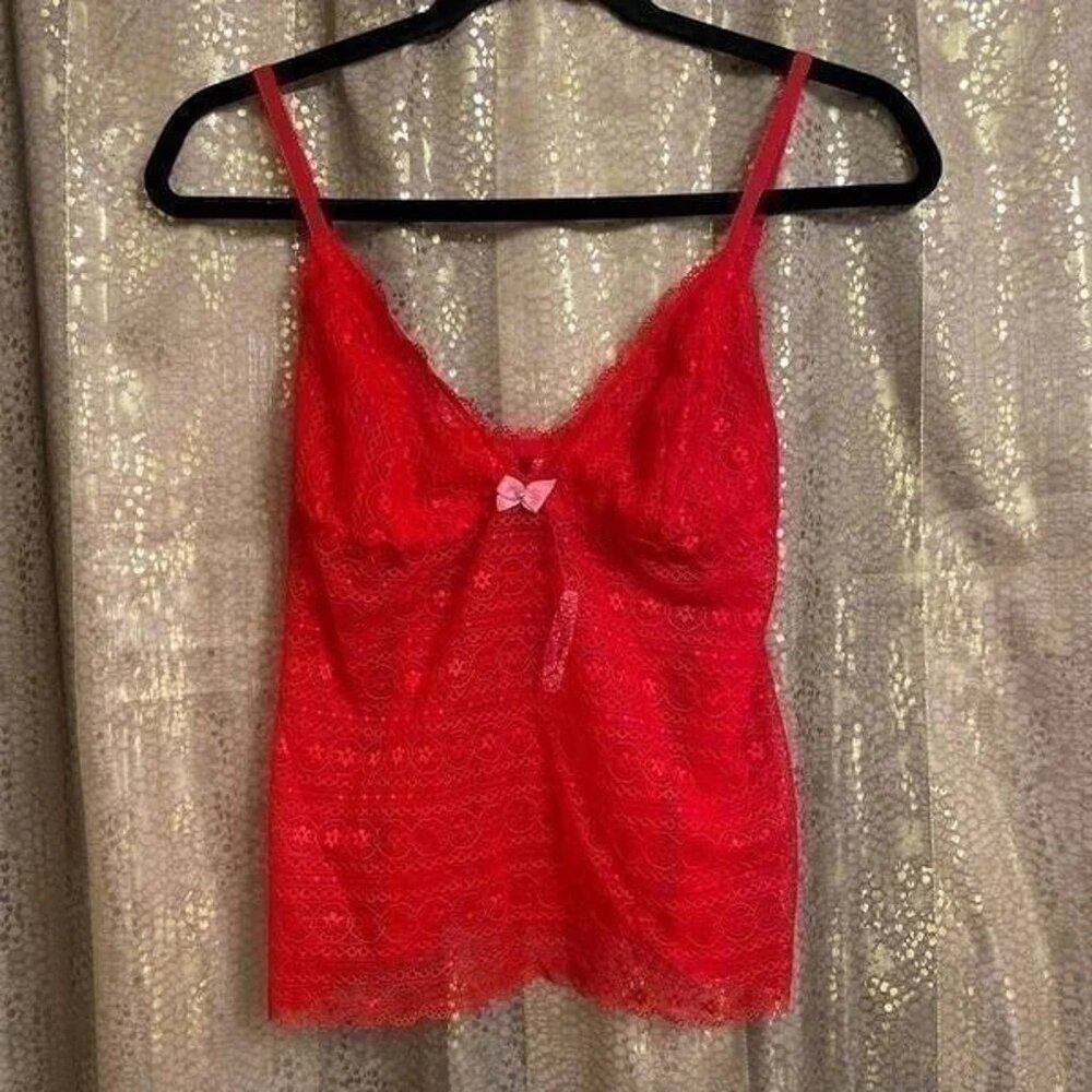 Vintage Victorias Secret POUT Red Lace Sheer Cami, Large NWT
